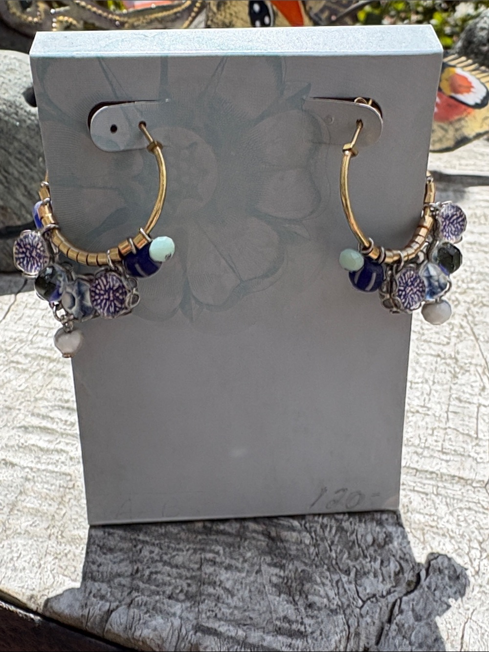 Ayalabar Gold Hoop Earrings with Blue, Purple & Mint Bead Accents